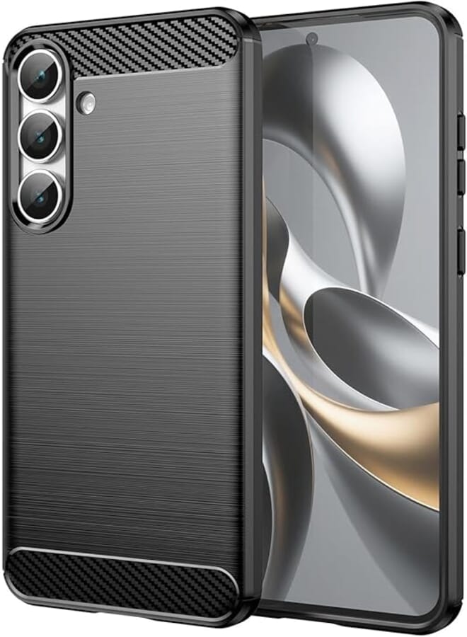 FASCINATION phone case compitable with Samsung galaxy S25 FE Carbon Silicone Case Original Flexible Slim Enhanced Durable Anti-Shock Protector for Samsung galaxy S25 FE (Black)